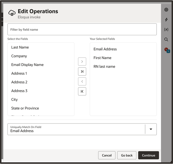 Screen capture showing "Update all matching records" selection option in Edit Operations form