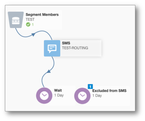 Screen capture showing the expanded routing criteria for the SMS step