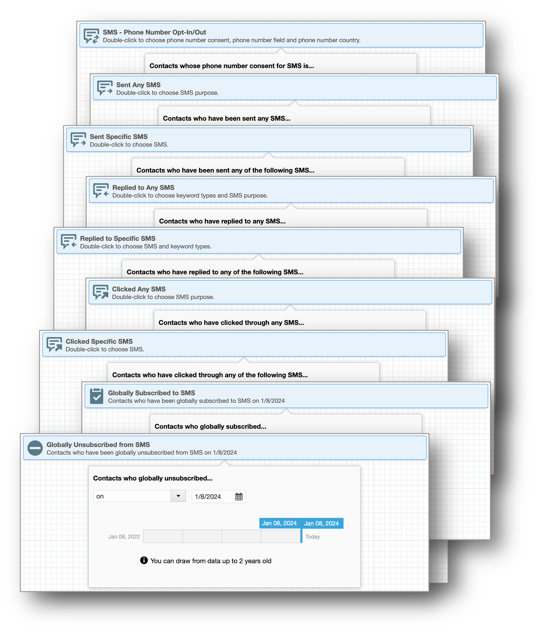 Screen capture showing an example of the SMS-based segment filters