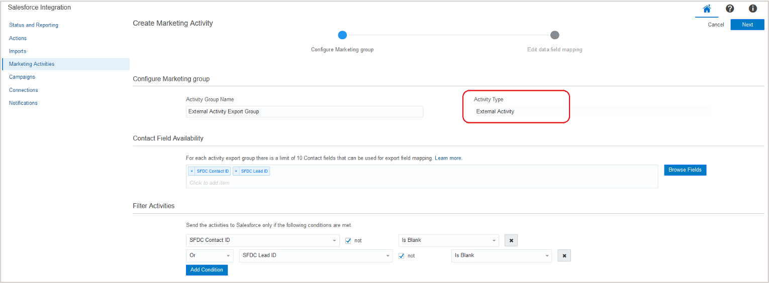 Marketing Activities Export