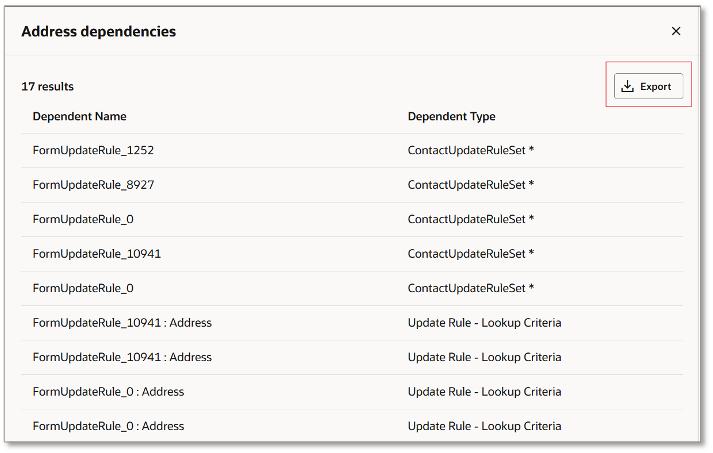 Export Field Dependencies