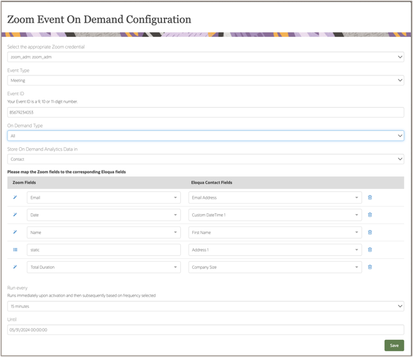 On Demand Configuration Screen