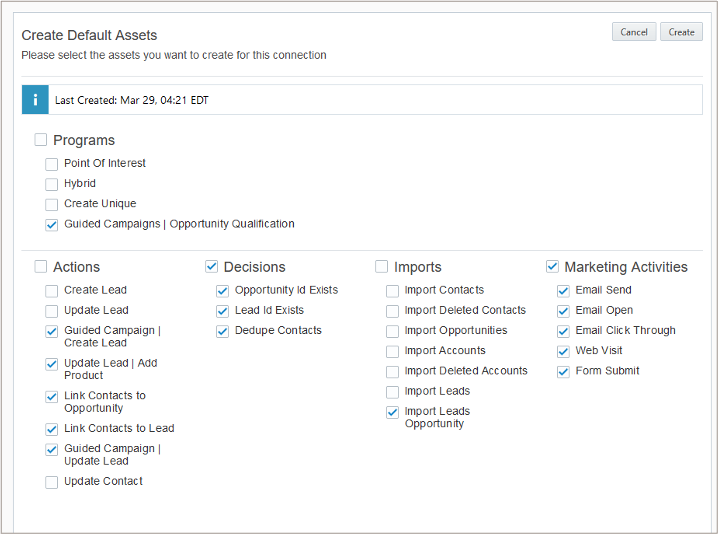 Create Default Assets Screen