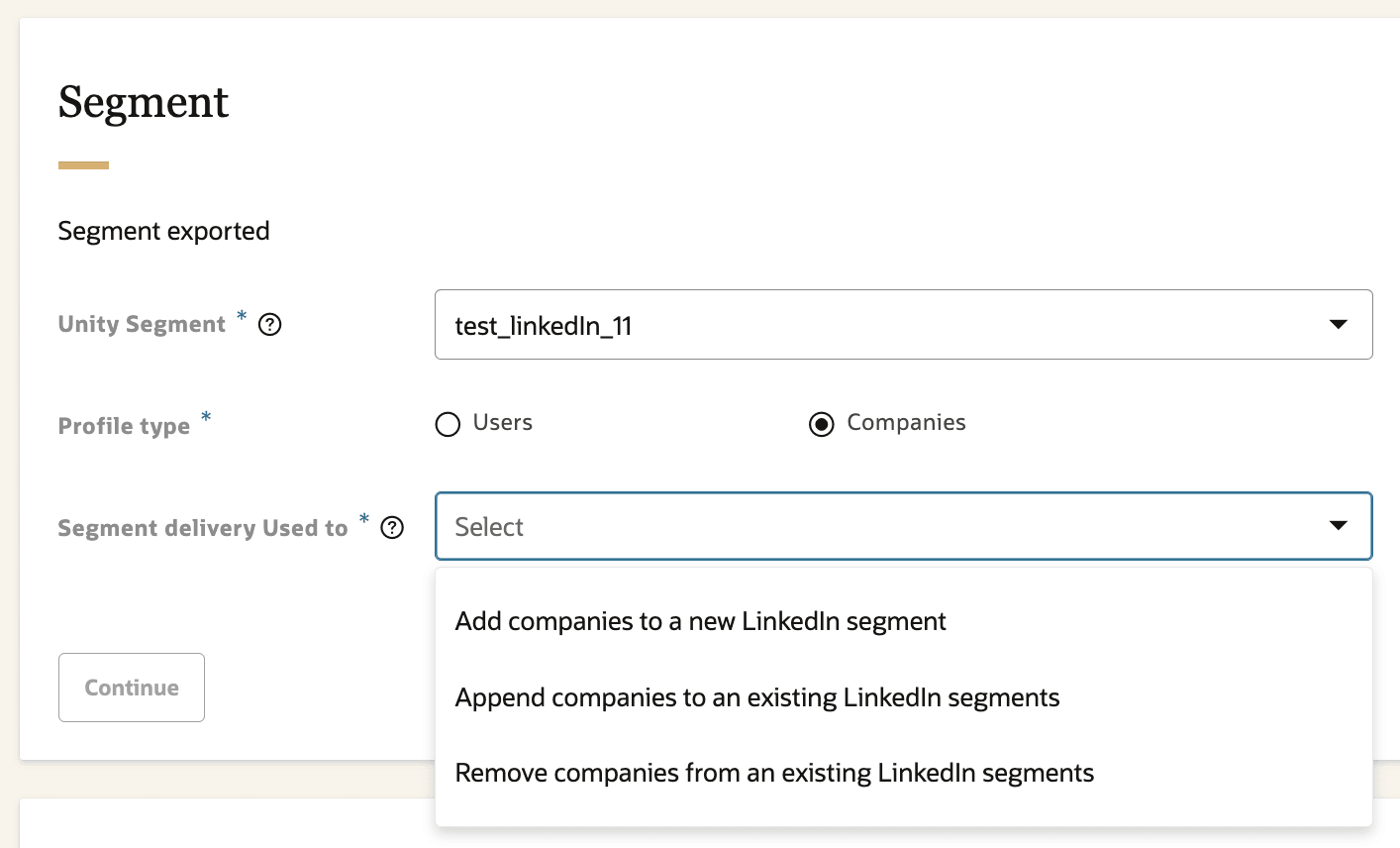 Segment settings - "Companies"