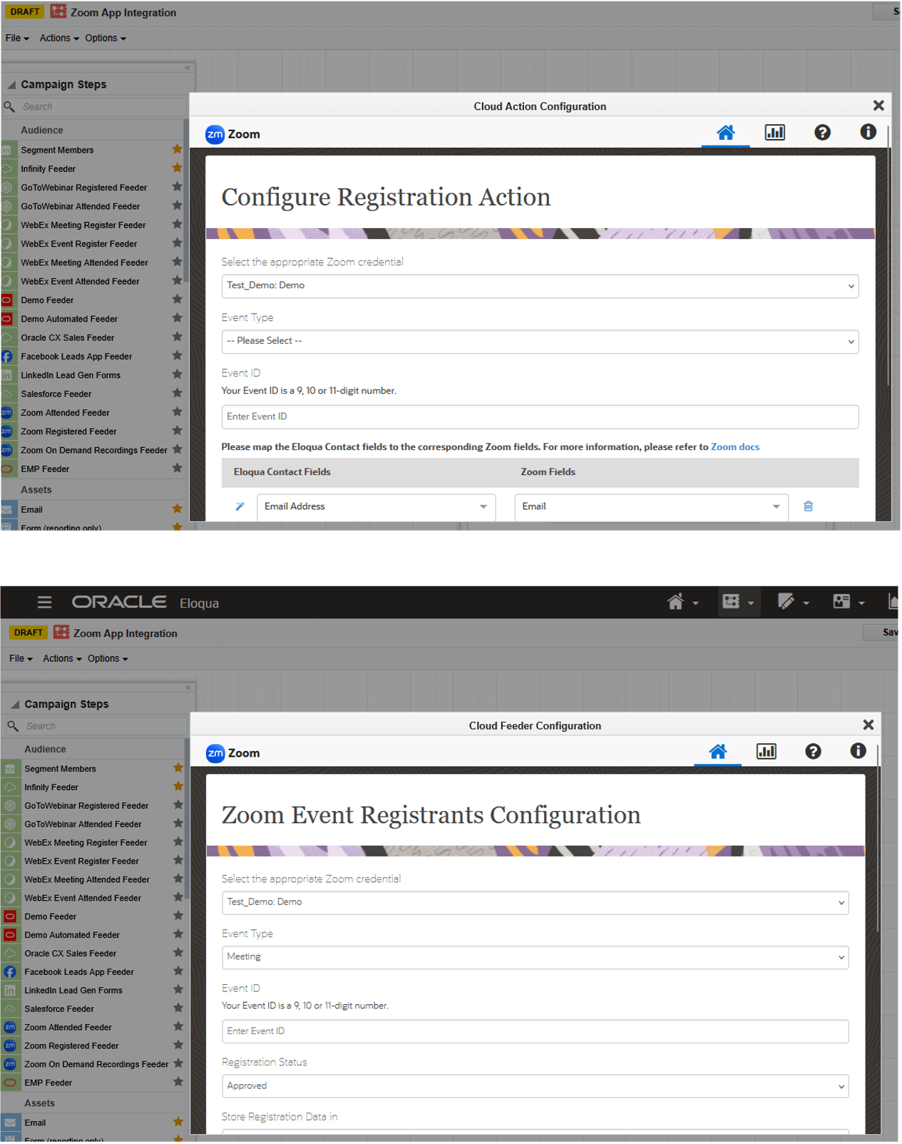 Zoom App Configuration Screens