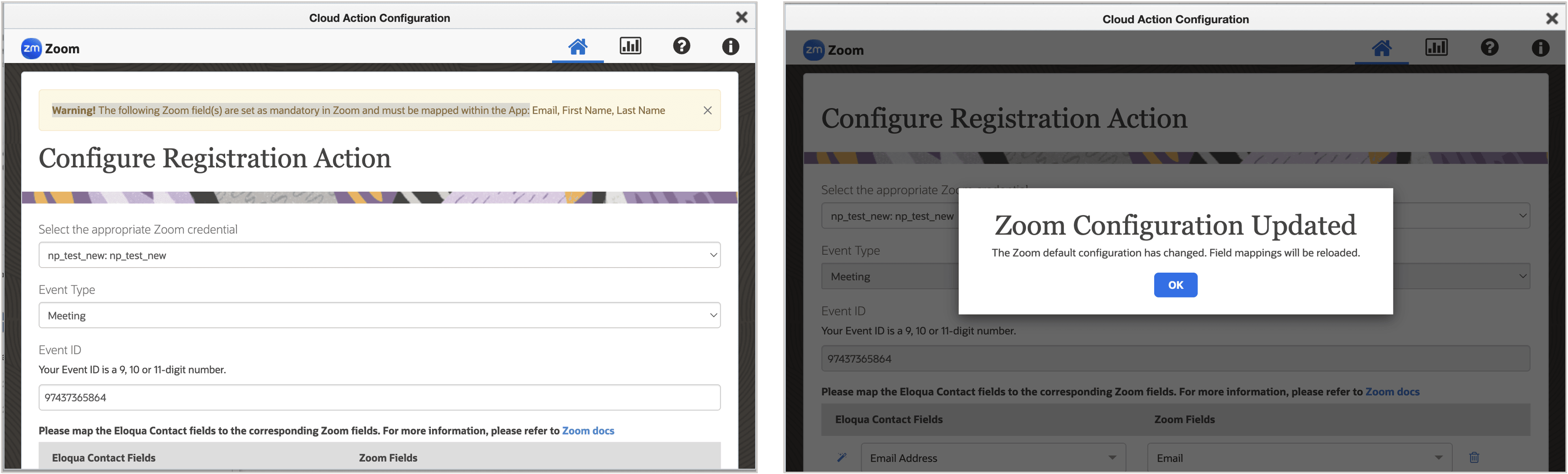 Zoom Configuration Screens