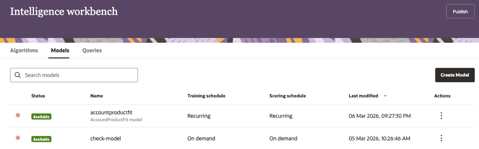 Snapshot showing existing models
