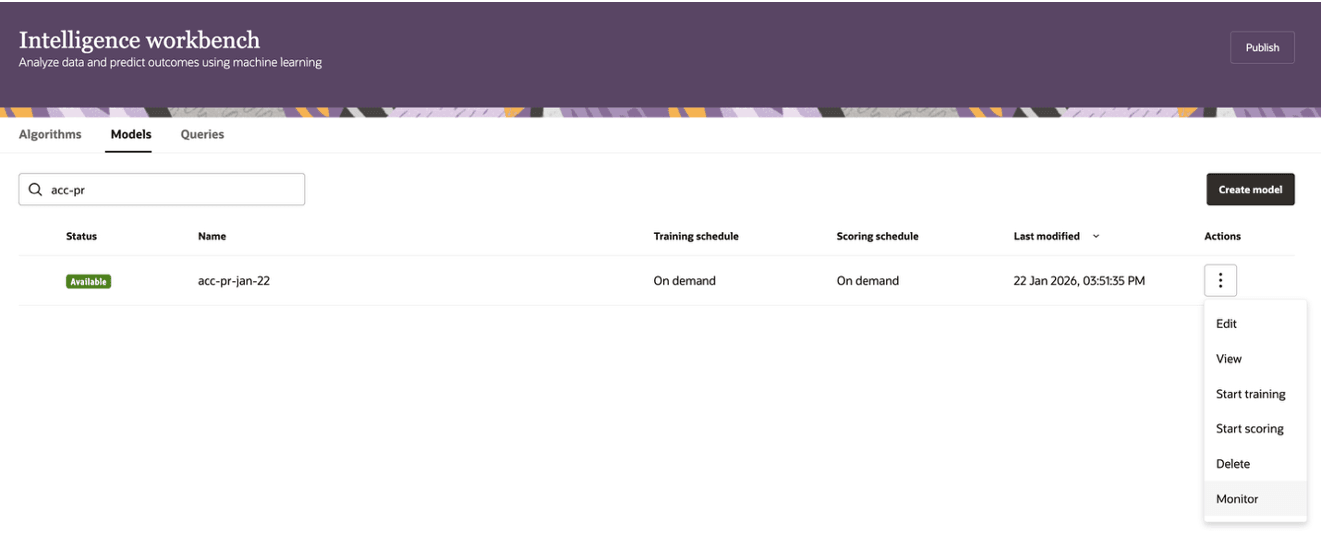 Review model data via Monitoring interface