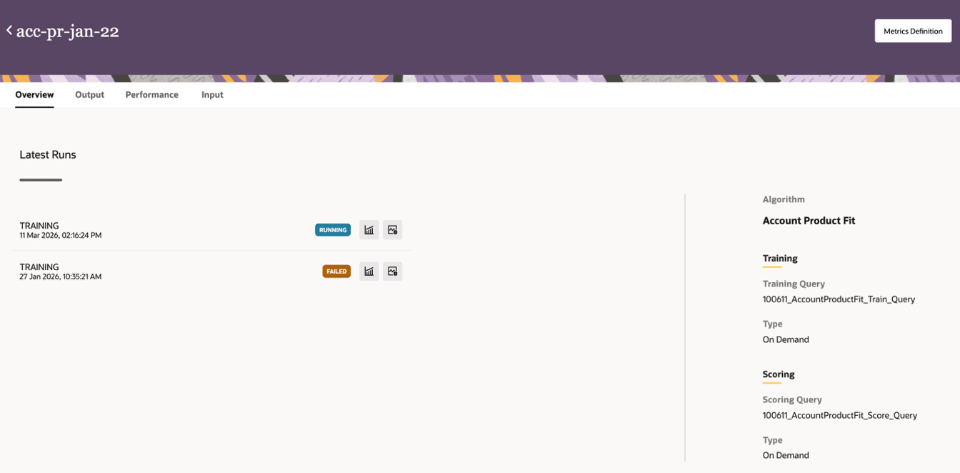 Overview displays models run