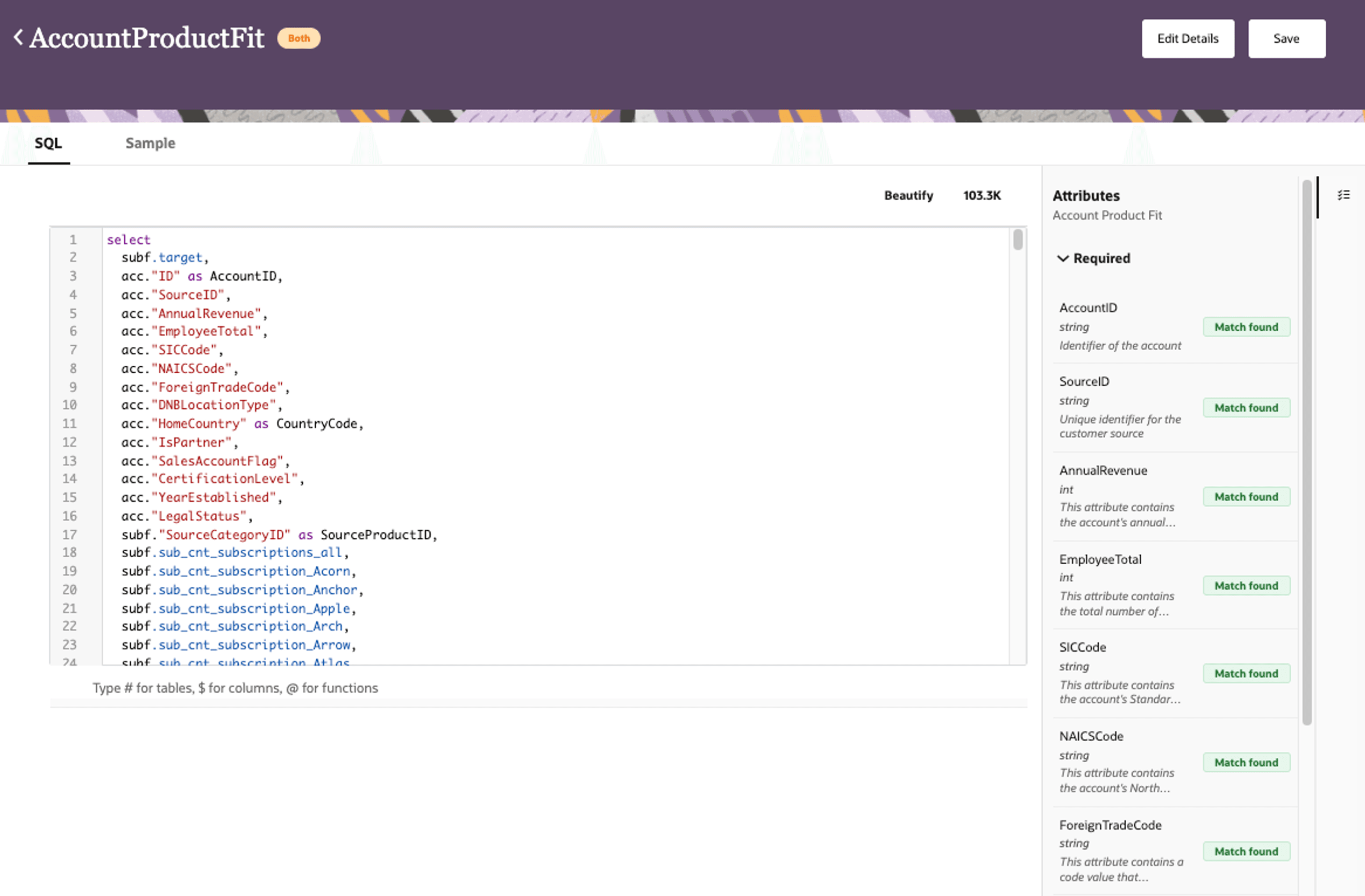 Account Product Fit interface