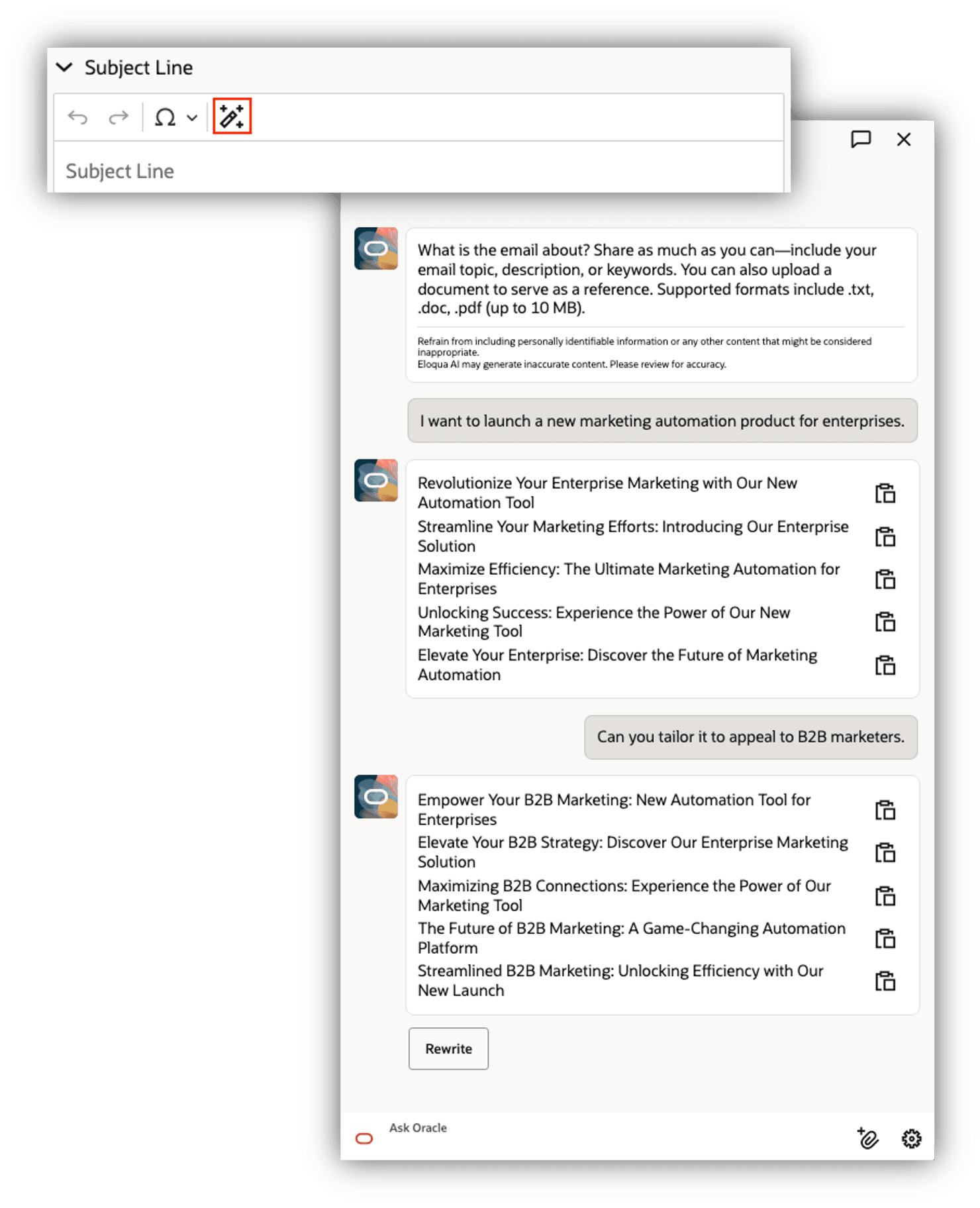 Conversational Subject Line Generation Experience