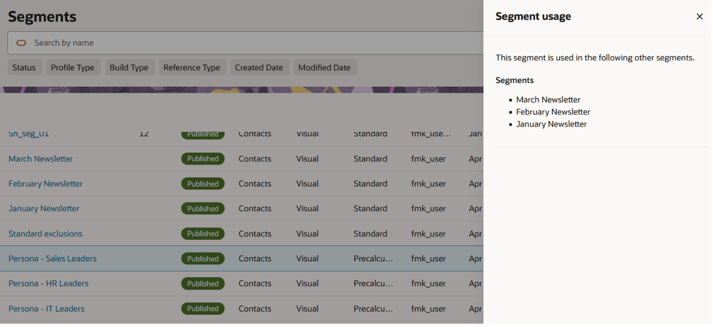 Full list of where segment&nbsp;is used