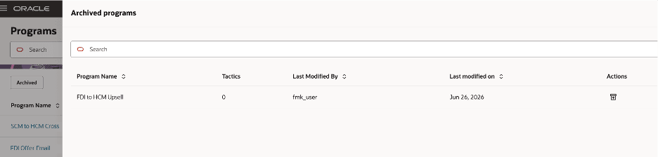 Archived programs view with unarchive action