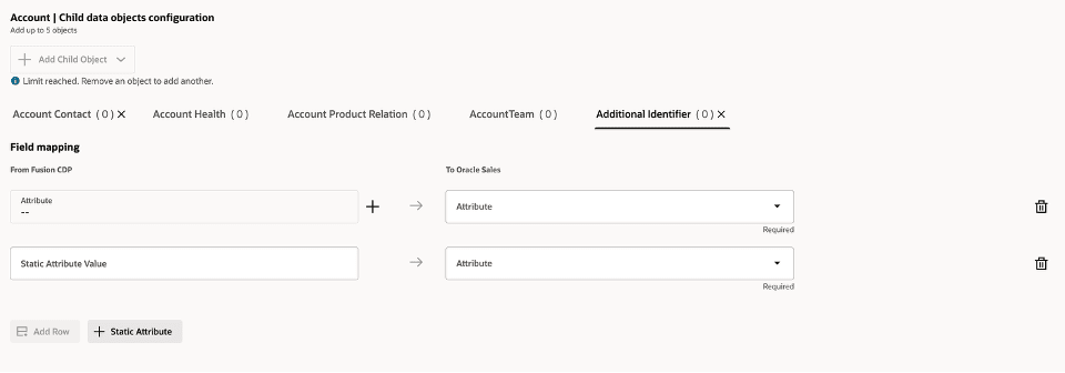 Open each child object tab and map its fields