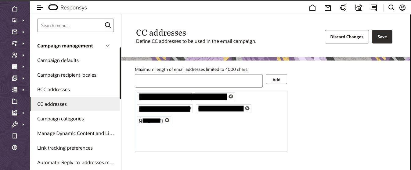 Self-Administration for CC Email Addresses