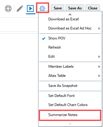Using Action menu, Click Summarize Notes