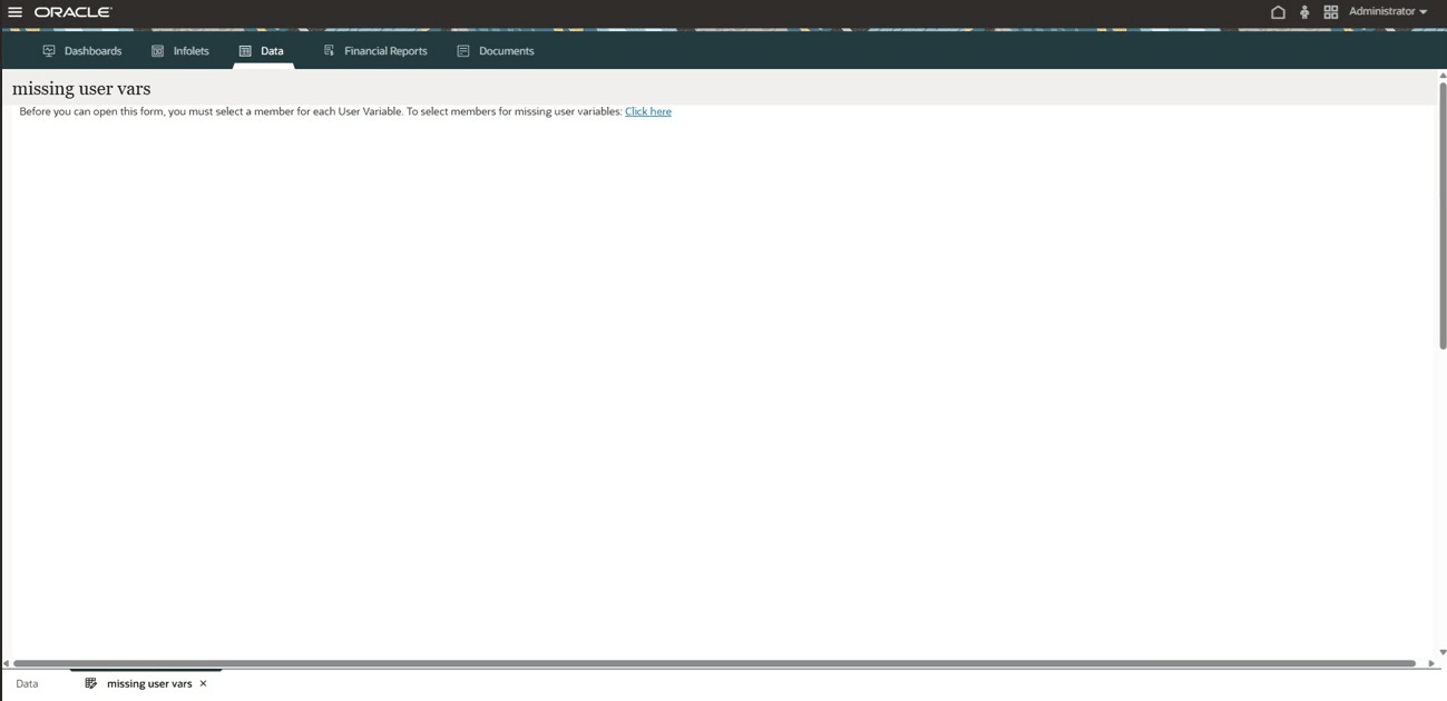 Missing User Variables Message in the User Interface