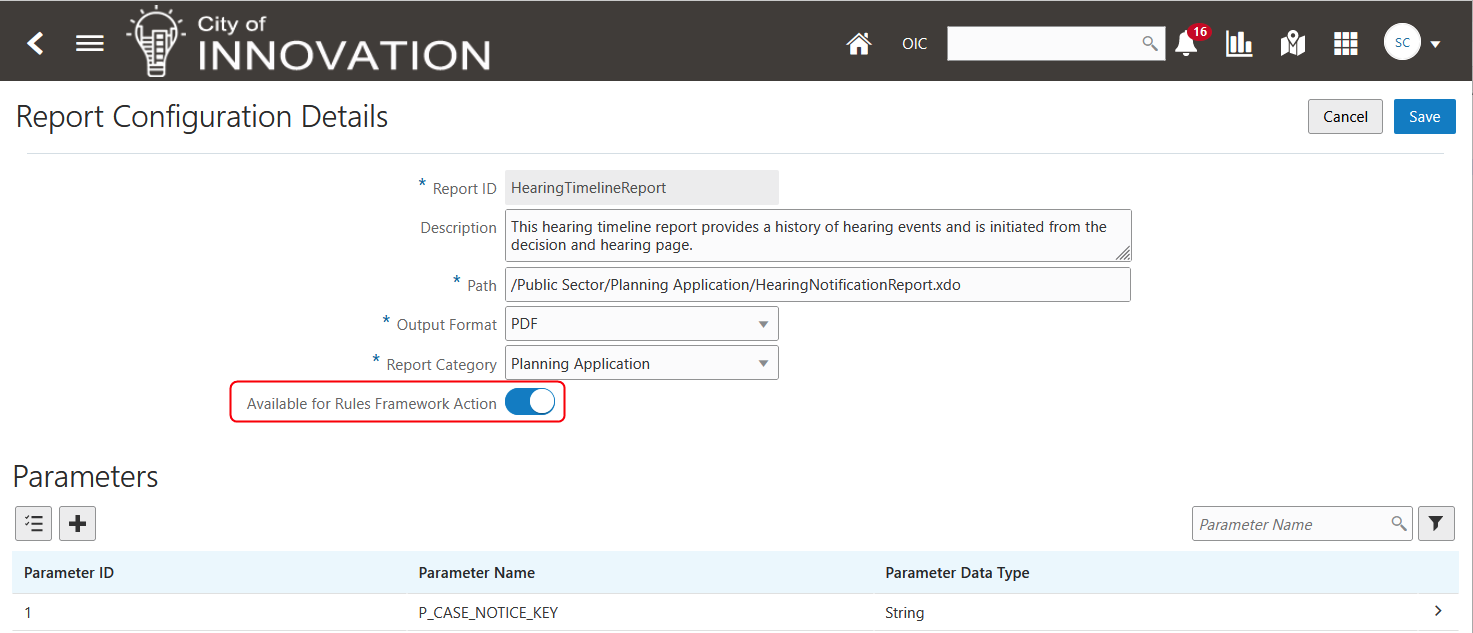 Report Configuration Details Page