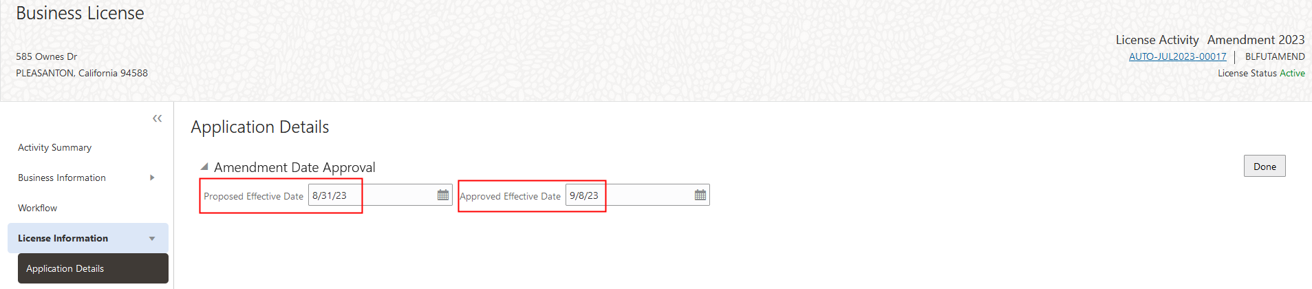 Application Details Page