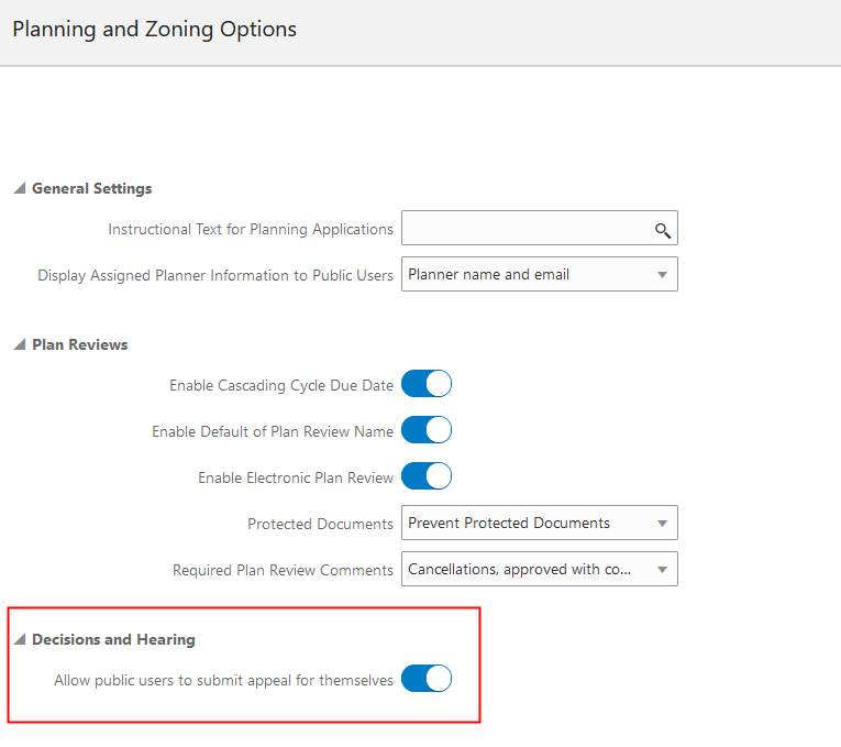 Planning and Zoning Options Page