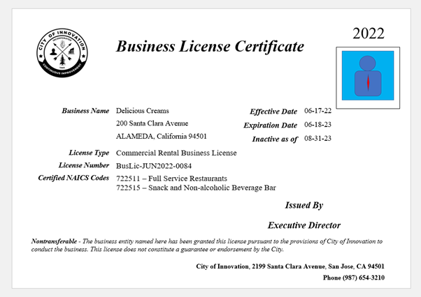 Business License Certificate