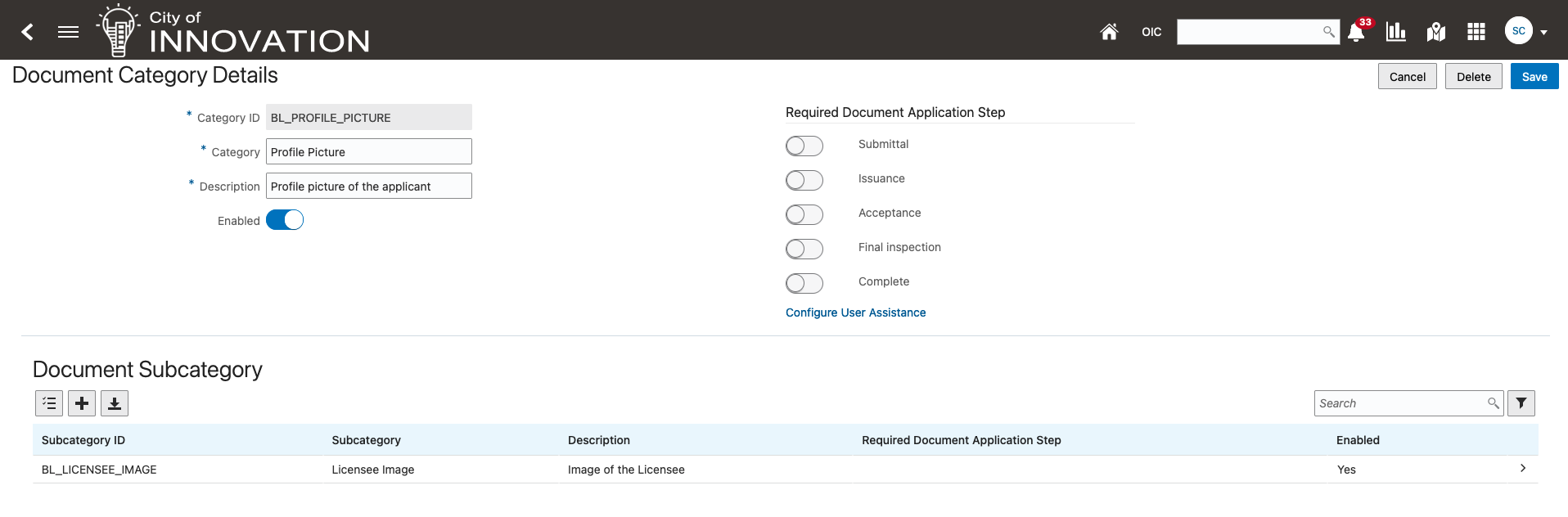 Document Category Details Page