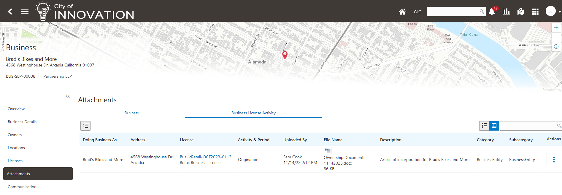 Attachments Tab, Business License Activity