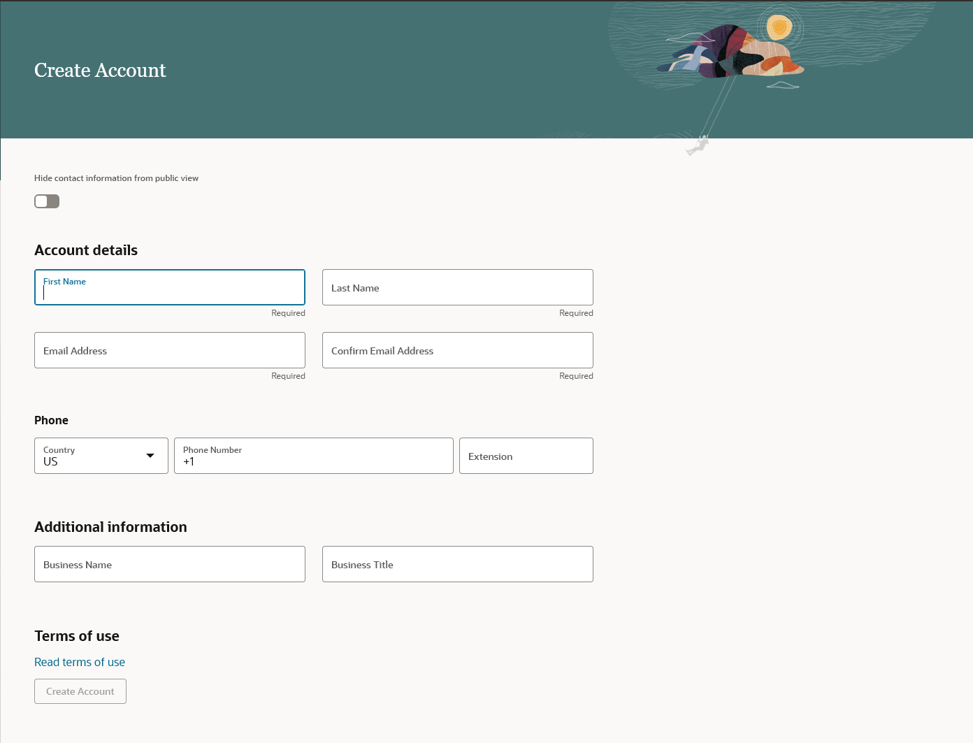 Newly Redesigned Create Account Page