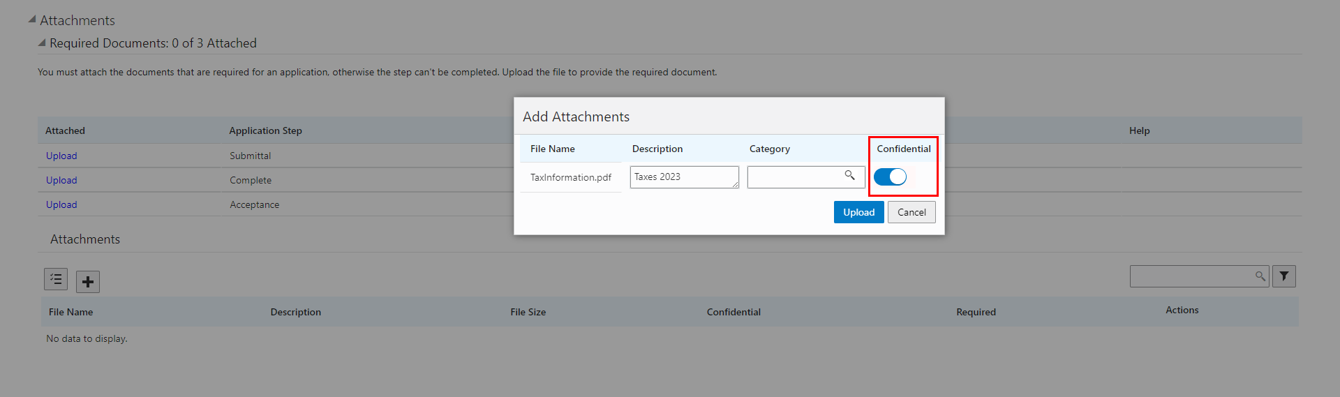 Add Attachments Modal Page with Confidential Switch