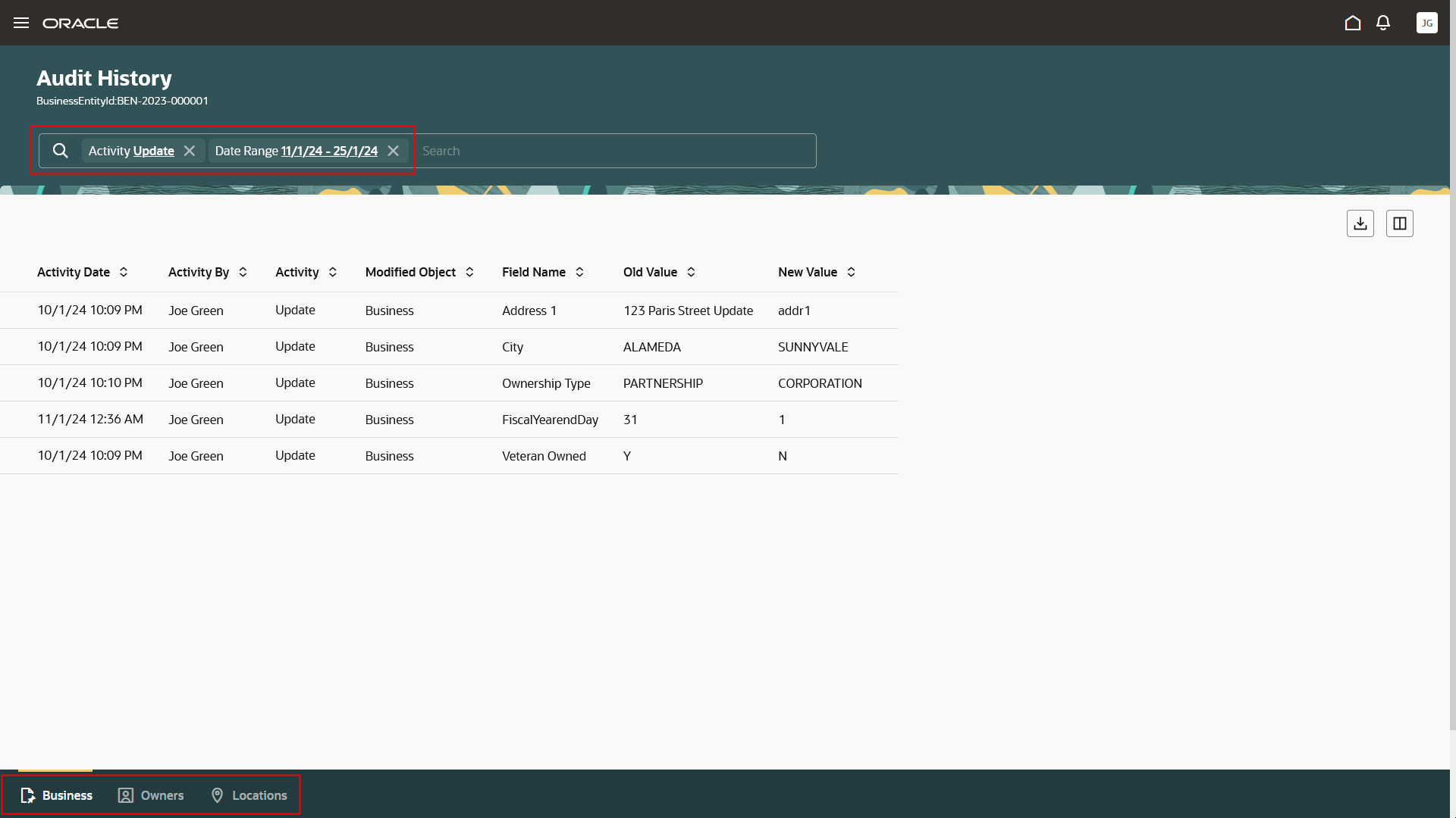 Audit History tab