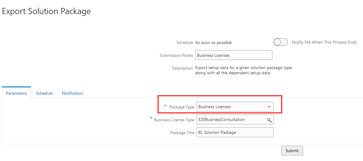 Export Sollution Package page