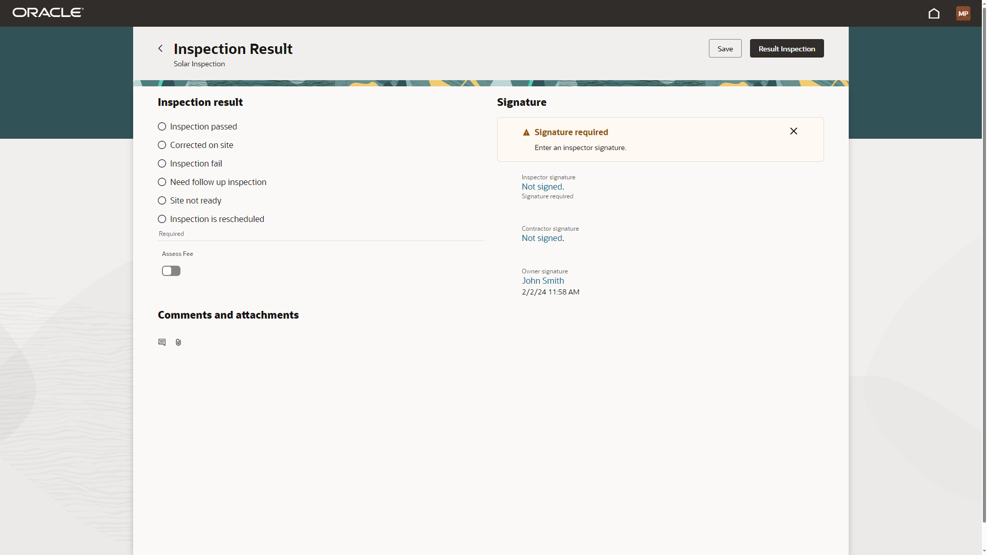 Inspection Result Page