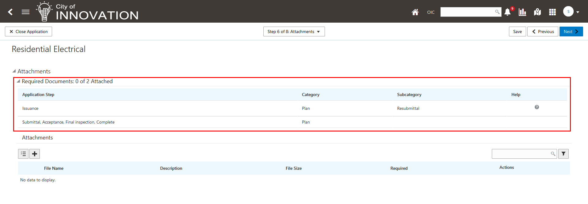 Preview of Required Documents on Grid in Unsaved Application