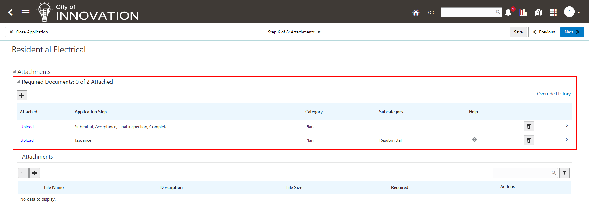 Required Documents Grid After Saving