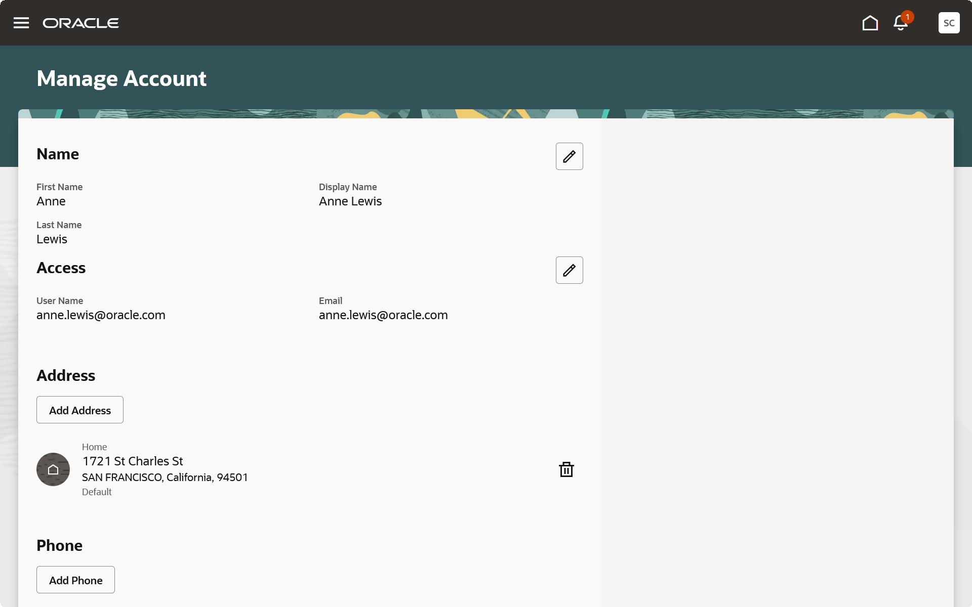 Manage Account Page (1 of 2)