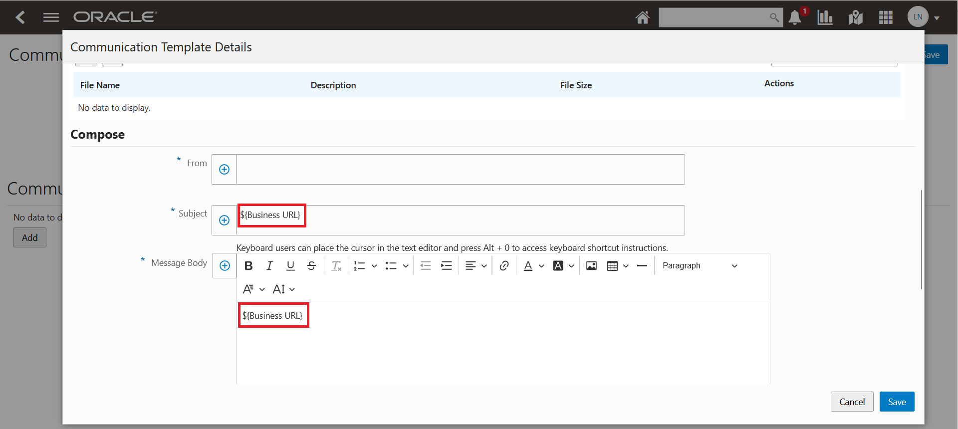 Communication Template Details