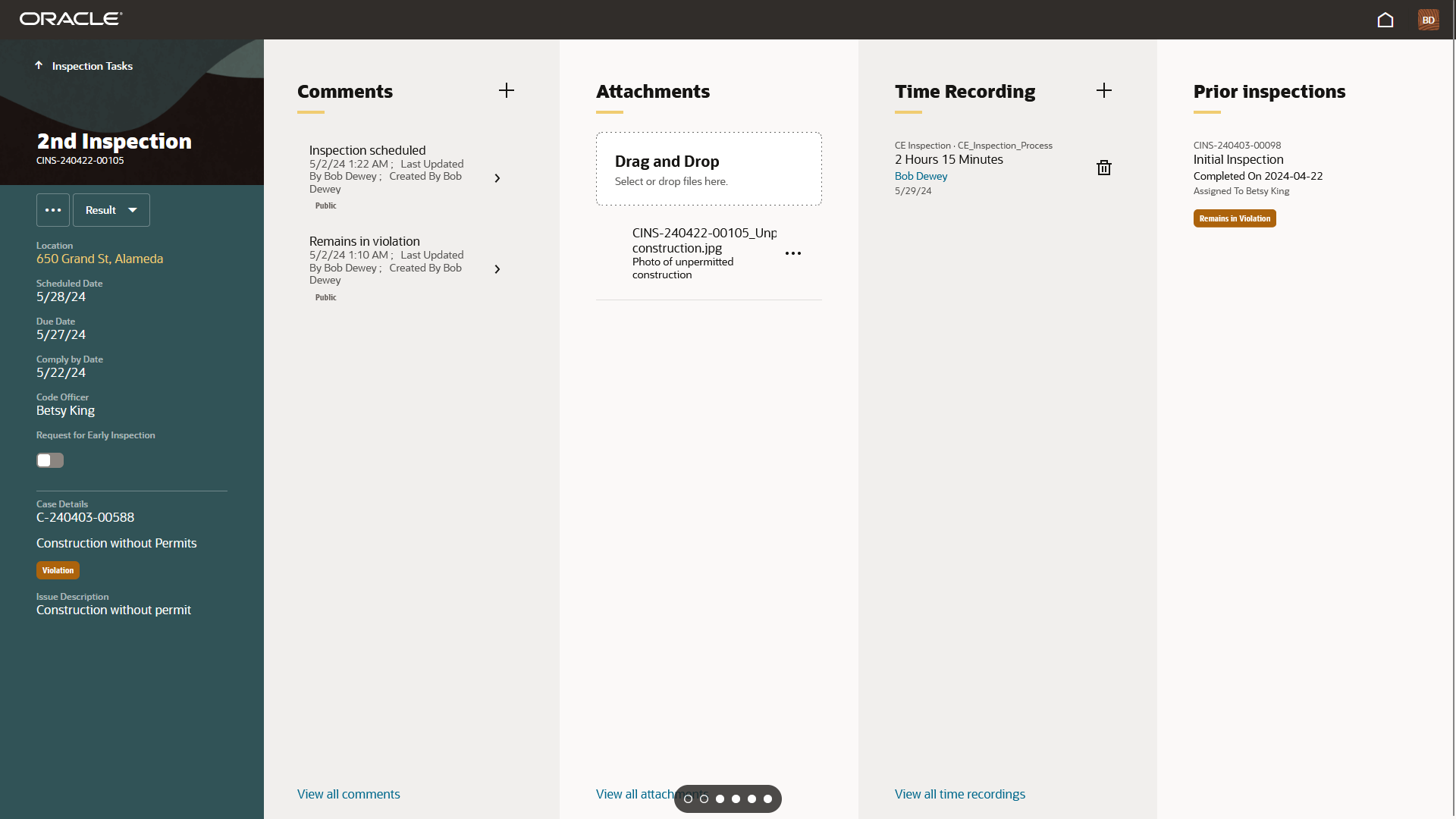 Inspection Details Page - Prior Inspections Foldout
