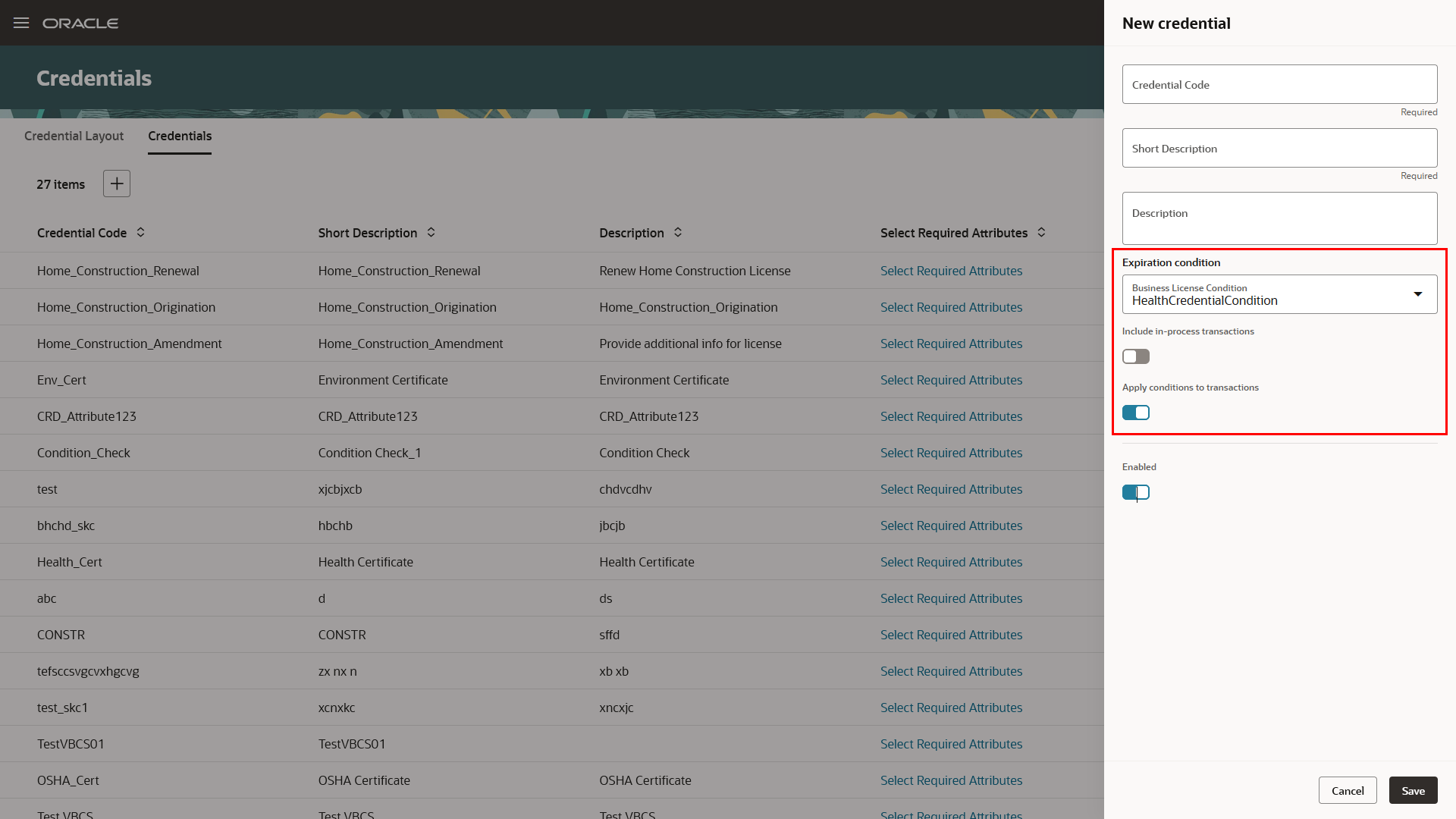 Credentials Setup Page - New Credential Drawer with Expiration Condition
