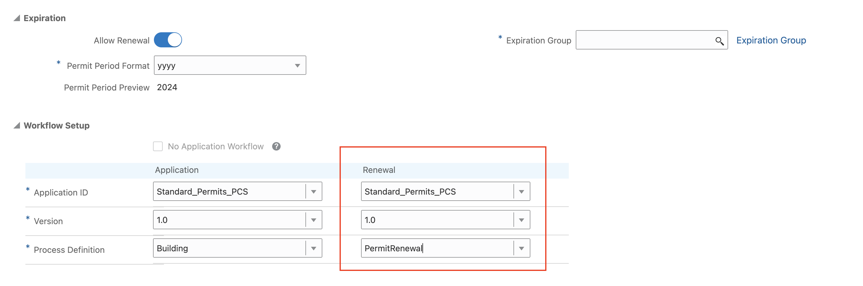 Permit Type Setup Page