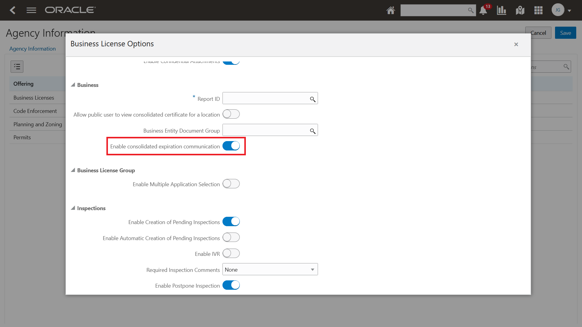 Business License Options Page