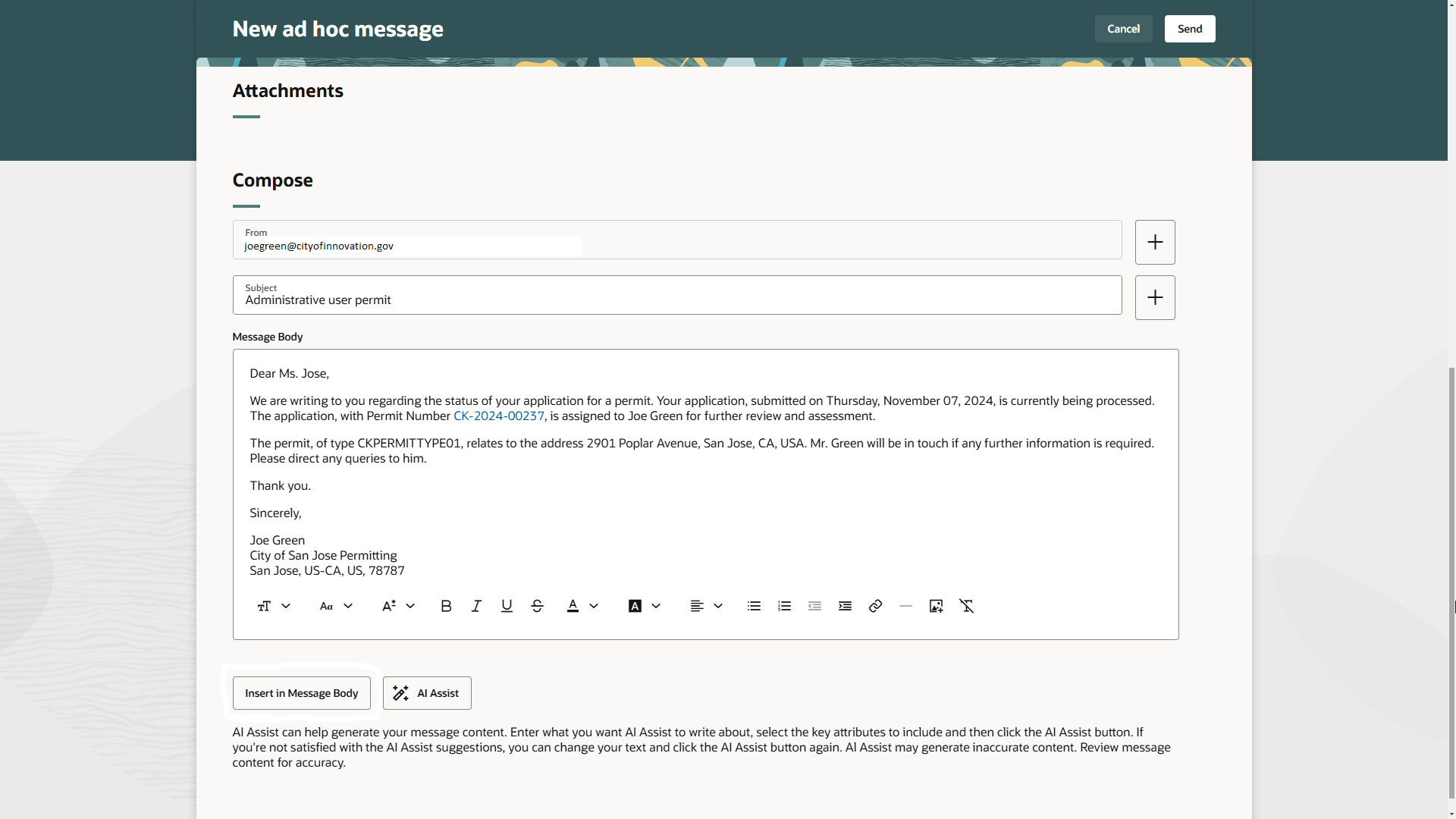 New Ad Hoc Message - Insert