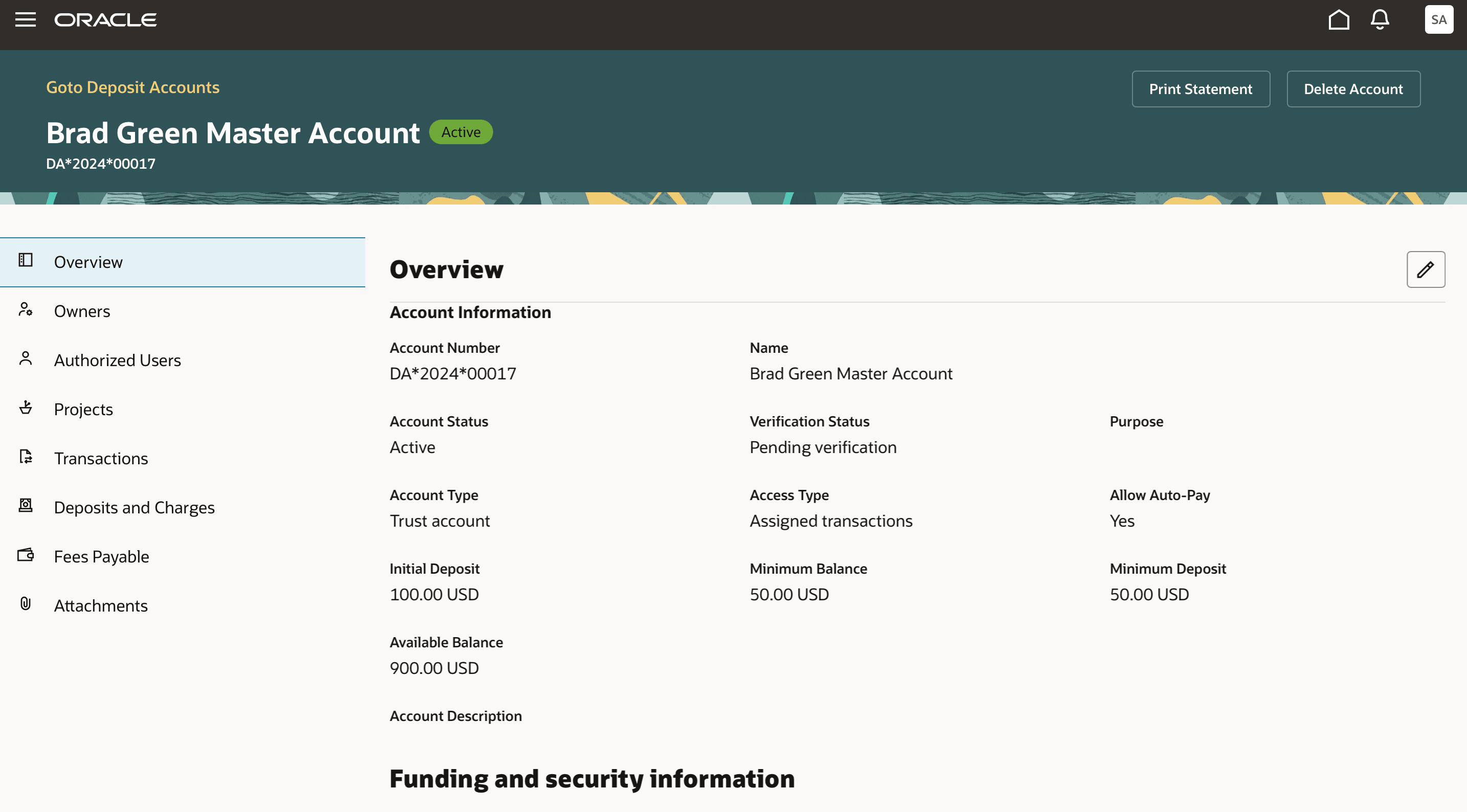 Deposit Account Details