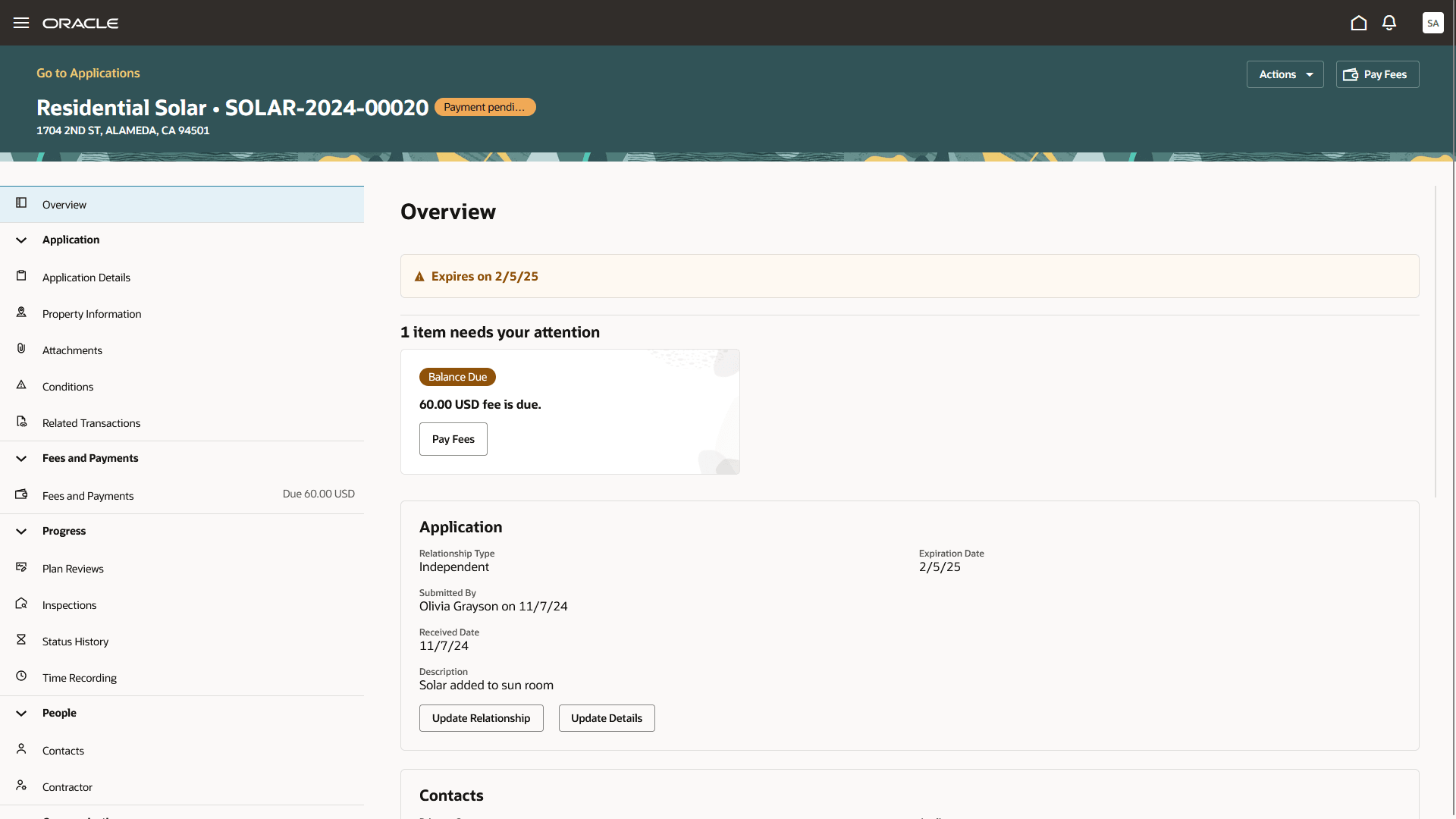 Permit Application Detail - Overview Page