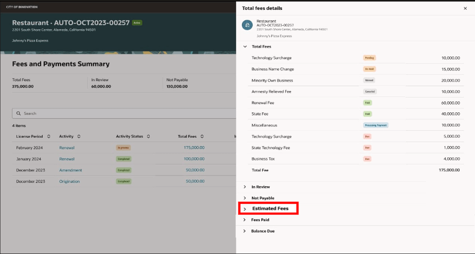 Total Fees Details Page