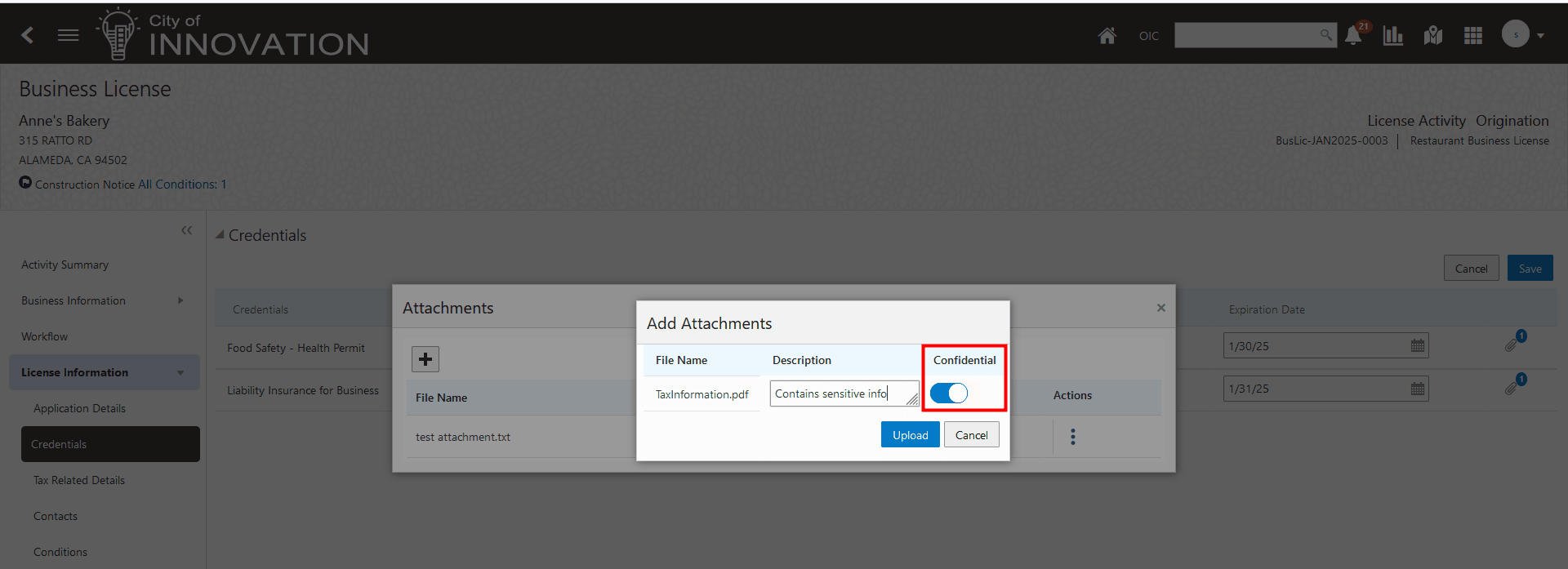 Business License Credentials - Add Attachments Page