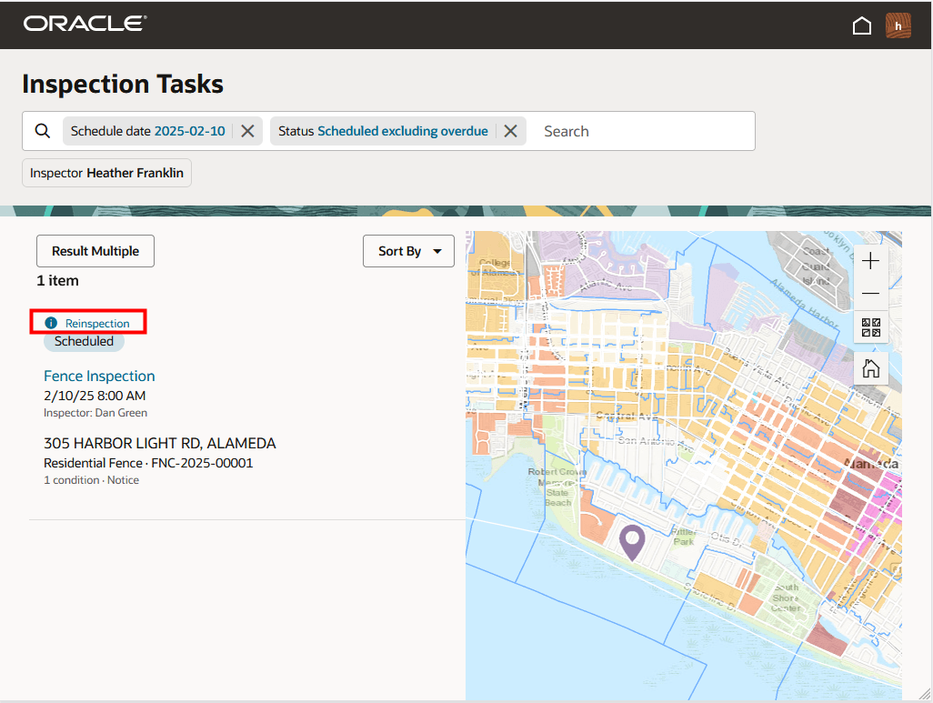 Reinspection Listed on the Inspection Tasks Page