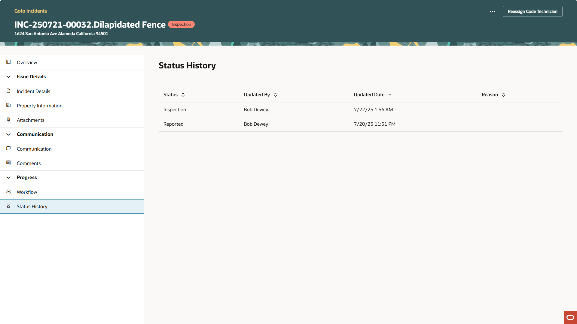 Status History Page