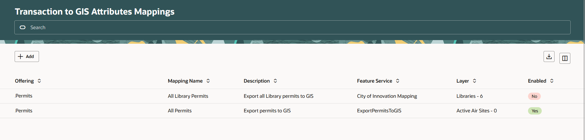 Transaction to GIS Attributes Mappings Page