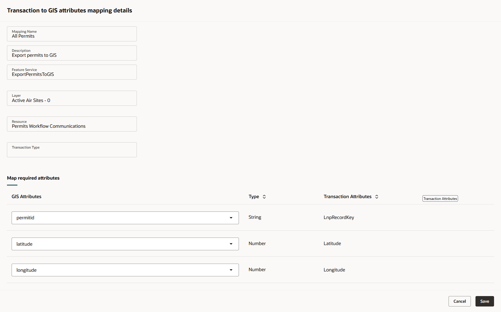 Transaction to GIS Attributes Mapping Details Drawer
