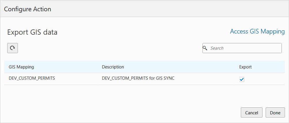 Configure Action page - Export GIS data